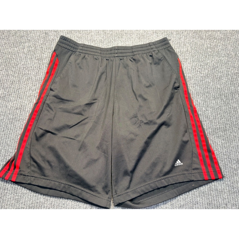 Adidas Mens Climalite Athletic Shorts Black Red 3 Stripe Size Large L Pockets